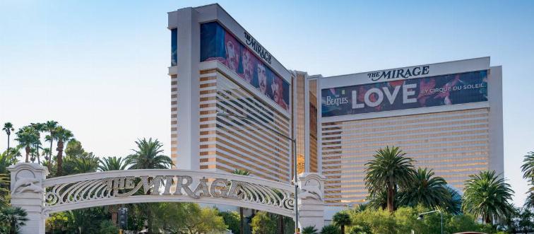 General views of The Mirage hotel and casino, temporarily closed due to COVID-19 on August 17, 2020 in Las Vegas, Nevada.