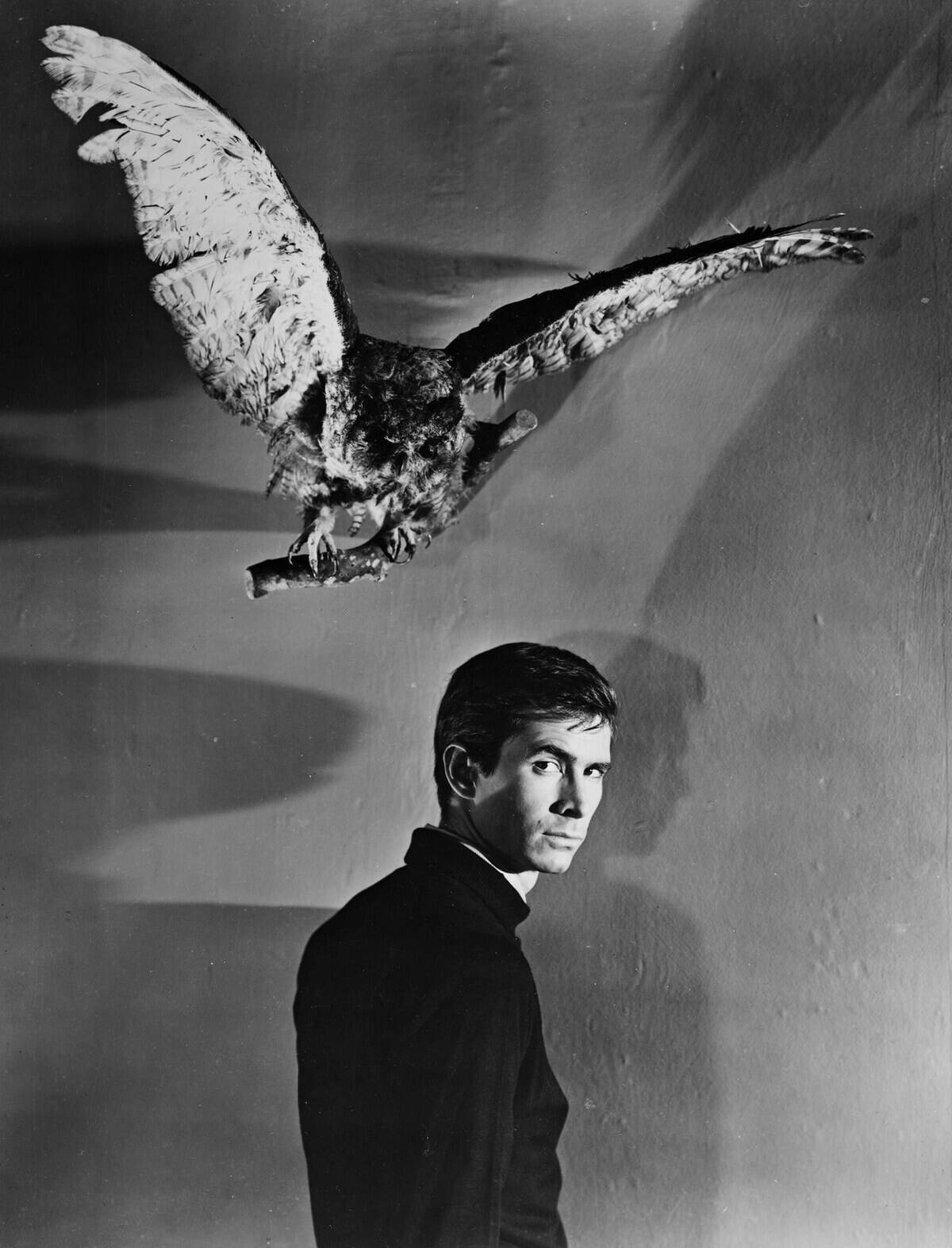 anthony perkins black and white photo from psycho