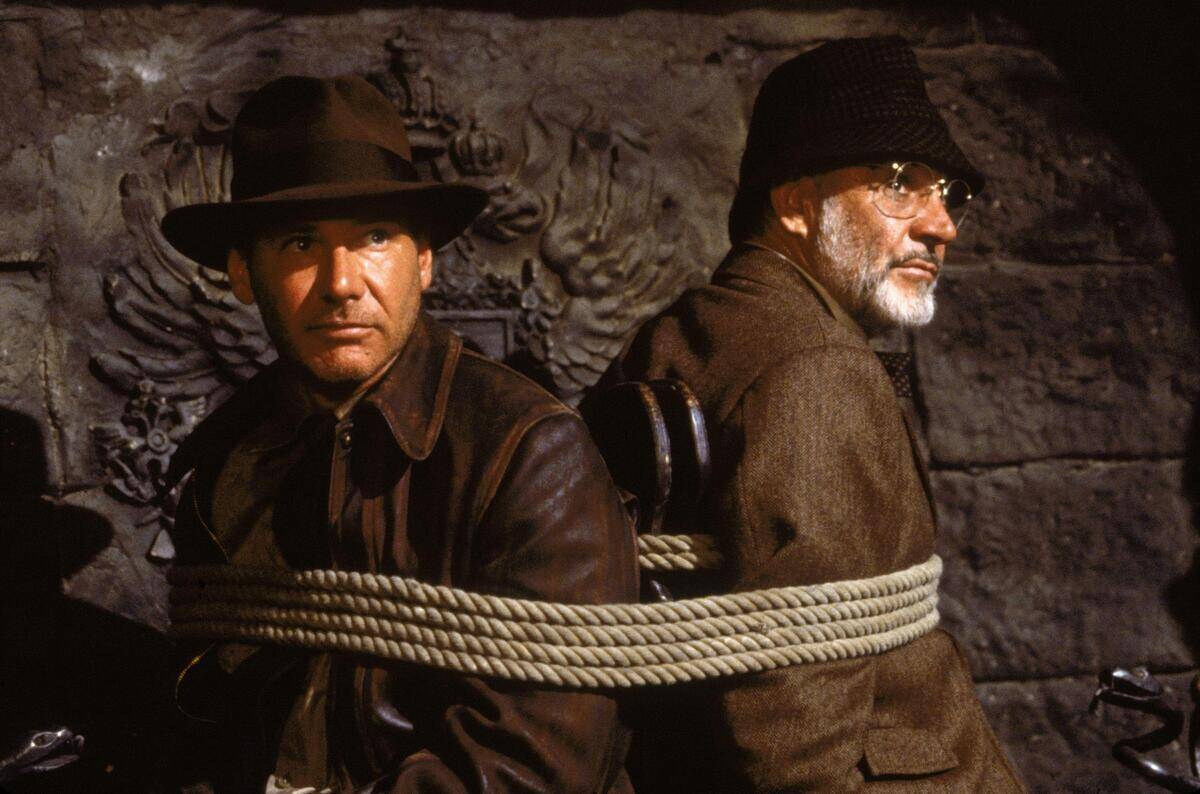 Harrison Ford and Sean Connery tied together in Indiana Jones and the Last Crusade