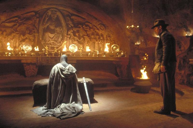 Harrison Ford approaching knight in Indiana Jones and The Last Crusade