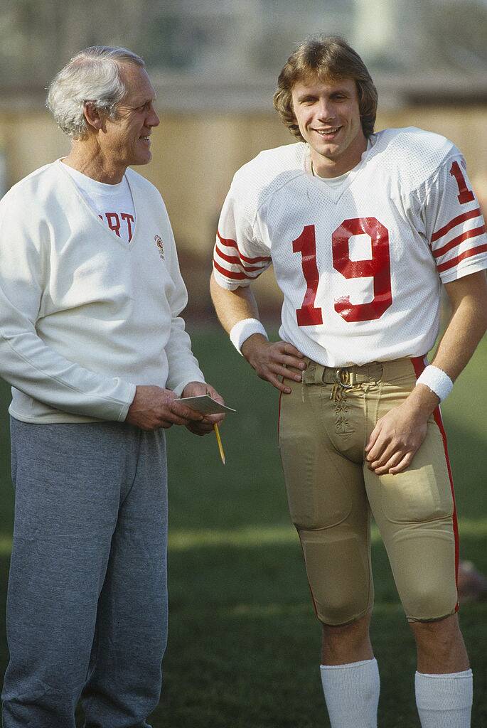 49ers coach Bill Walsh and his QB