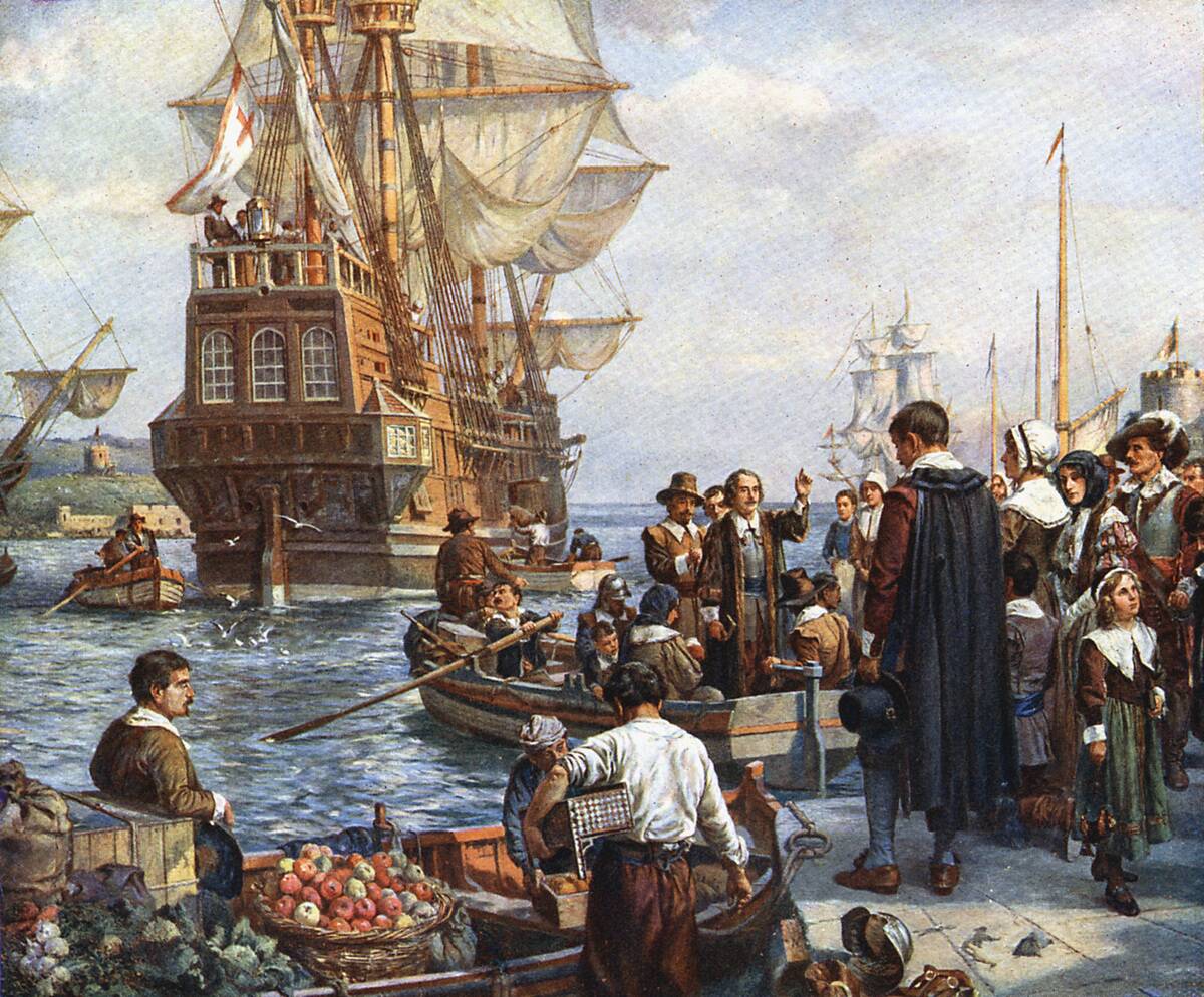 Pilgrim Fathers Boarding The [redacted]