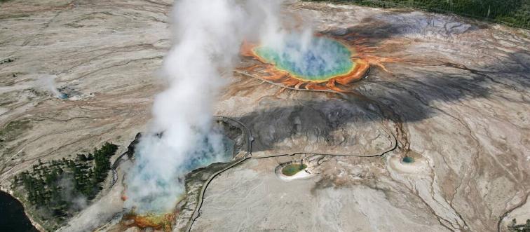 Aerial View Of Geyser And Spring