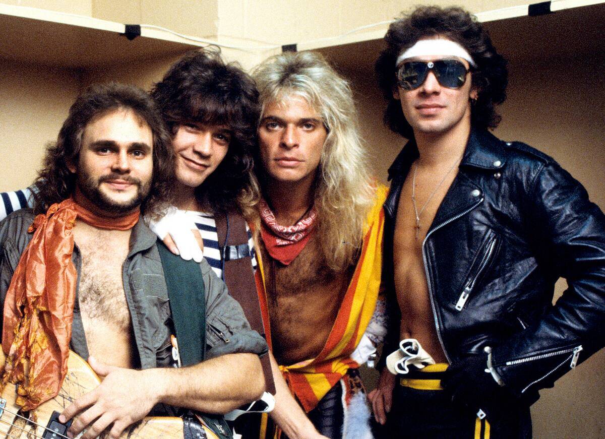 Photo of [redacted] and Michael ANTHONY and Eddie [redacted] and David Lee ROTH and Alex [redacted]
