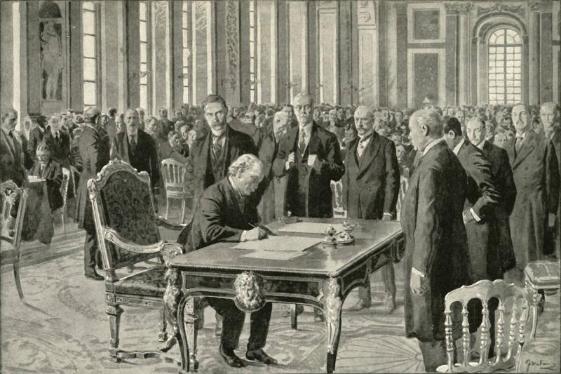 The Prime Minister Of Great Britain Signing The Peace Treaty