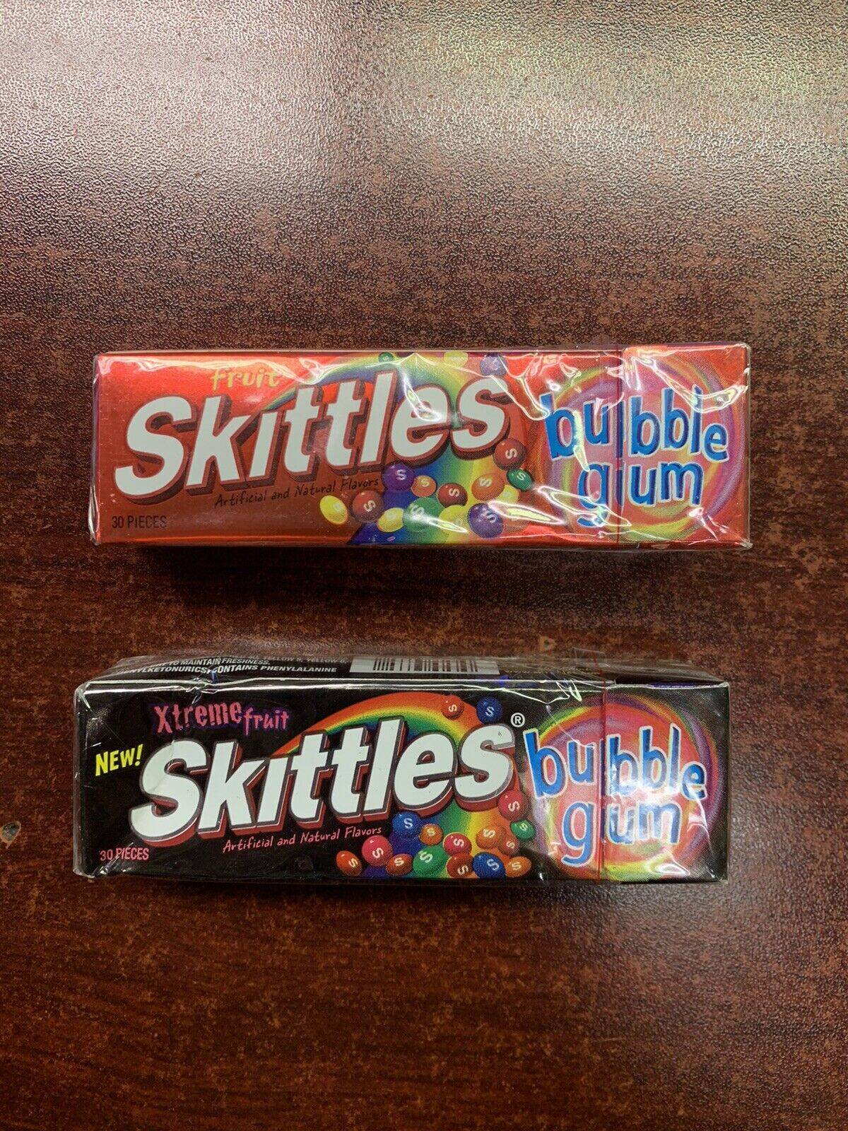 two packs of skittles bubble gum