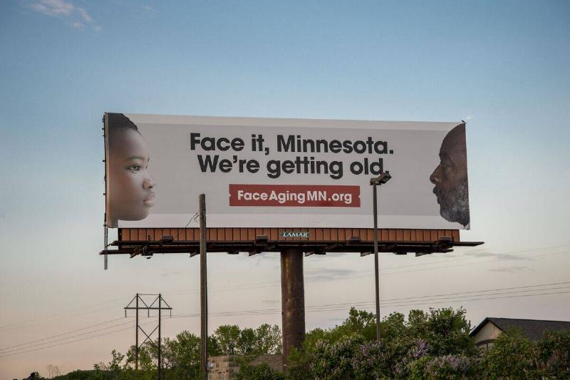 Fairbault, Minnesota, Billboard on aging in Minnesota, A campaign to create awareness of Minnesota's growing aging population. Fairbault, Minnesota, Billboard on aging in Minnesota, A campaign to create awareness of Minnesota's growing aging population.