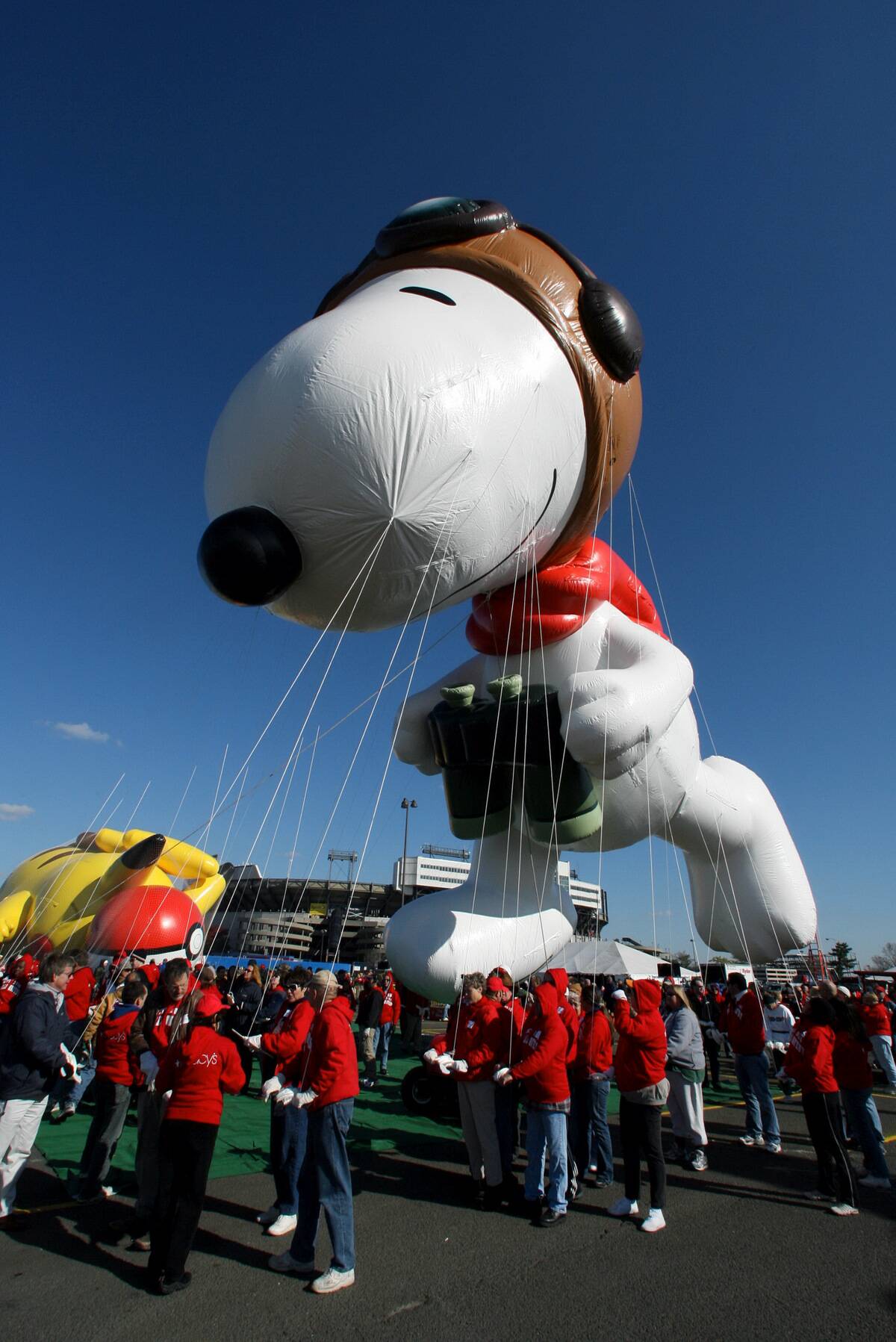 The brand-new Snoopy Flying Ace balloon is taken for a test