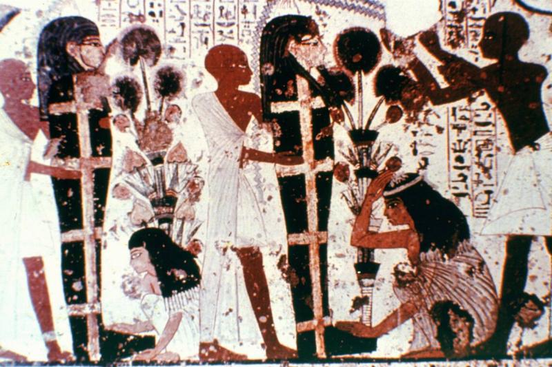 Purification of Mummies, detail from a temple wall painting, Thebes, Egypt.