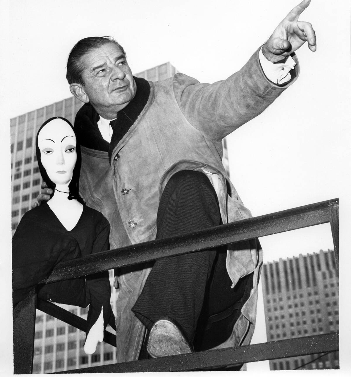 CHARLES ADDAMS WITH MORTICIA DOLL
