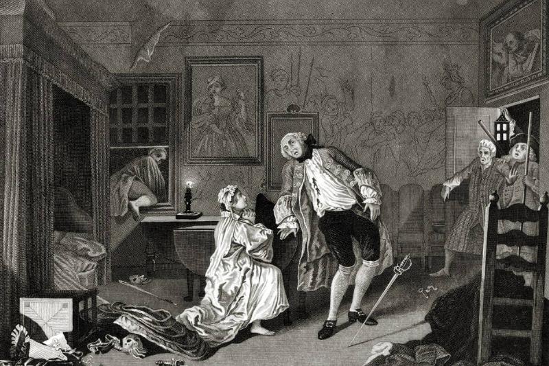 Marriage a la Mode - The Divorce - engraving by William Hogarth, English painter and artist Marriage a la Mode - The Divorce - engraving by William Hogarth, English painter and artist