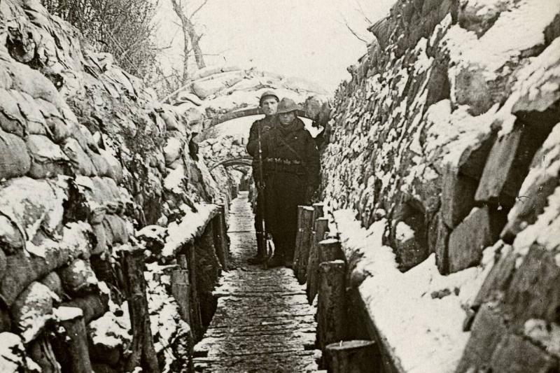 Winter in the Belgian trenches at Nieupoort, Belgium 20th century.Artist: Realistic Travels Publishers