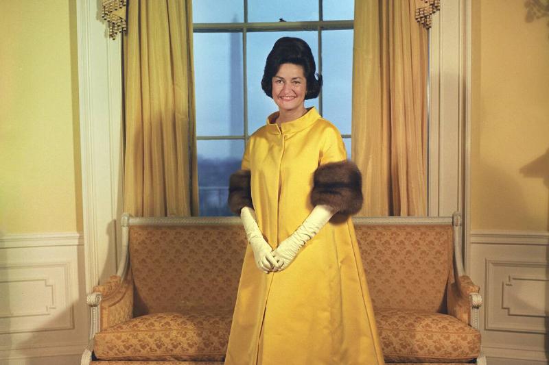 Claudia 'Lady Bird' Johnson, full-length portrait wearing inaugural gown, White House, Washington, D.C., USA, White House Photo Office, January 18, 1965 Claudia 'Lady Bird' Johnson, full-length portrait wearing inaugural gown, White House, Washington, D.C., USA, White House Photo Office, January 18, 1965