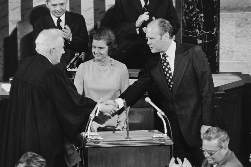 Gerald Ford greeting judge in parliament Gerald Ford greeting judge in parliament
