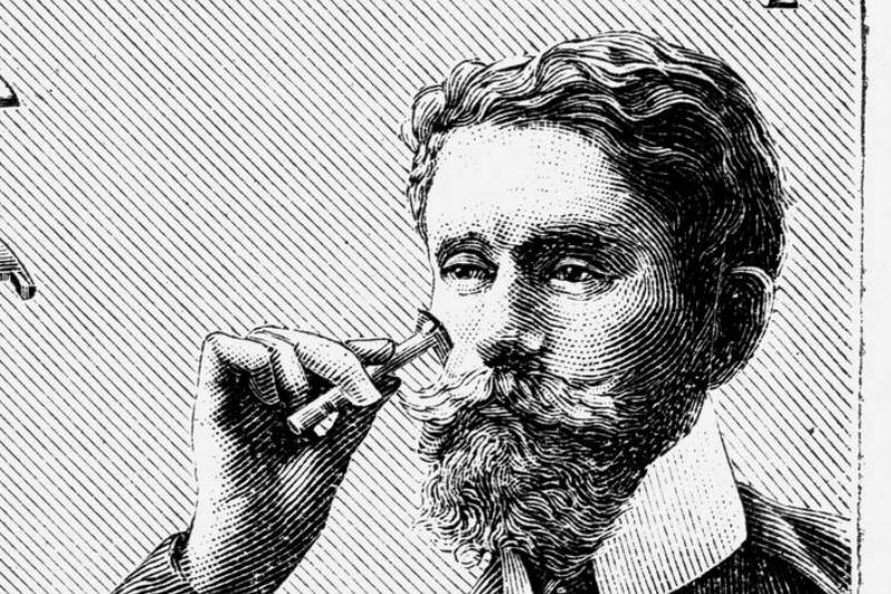 King Gilette's safety razor with replaceable blade. Wood engraving, Paris, 1905... King Gilette's safety razor with replaceable blade. Wood engraving, Paris, 1905...
