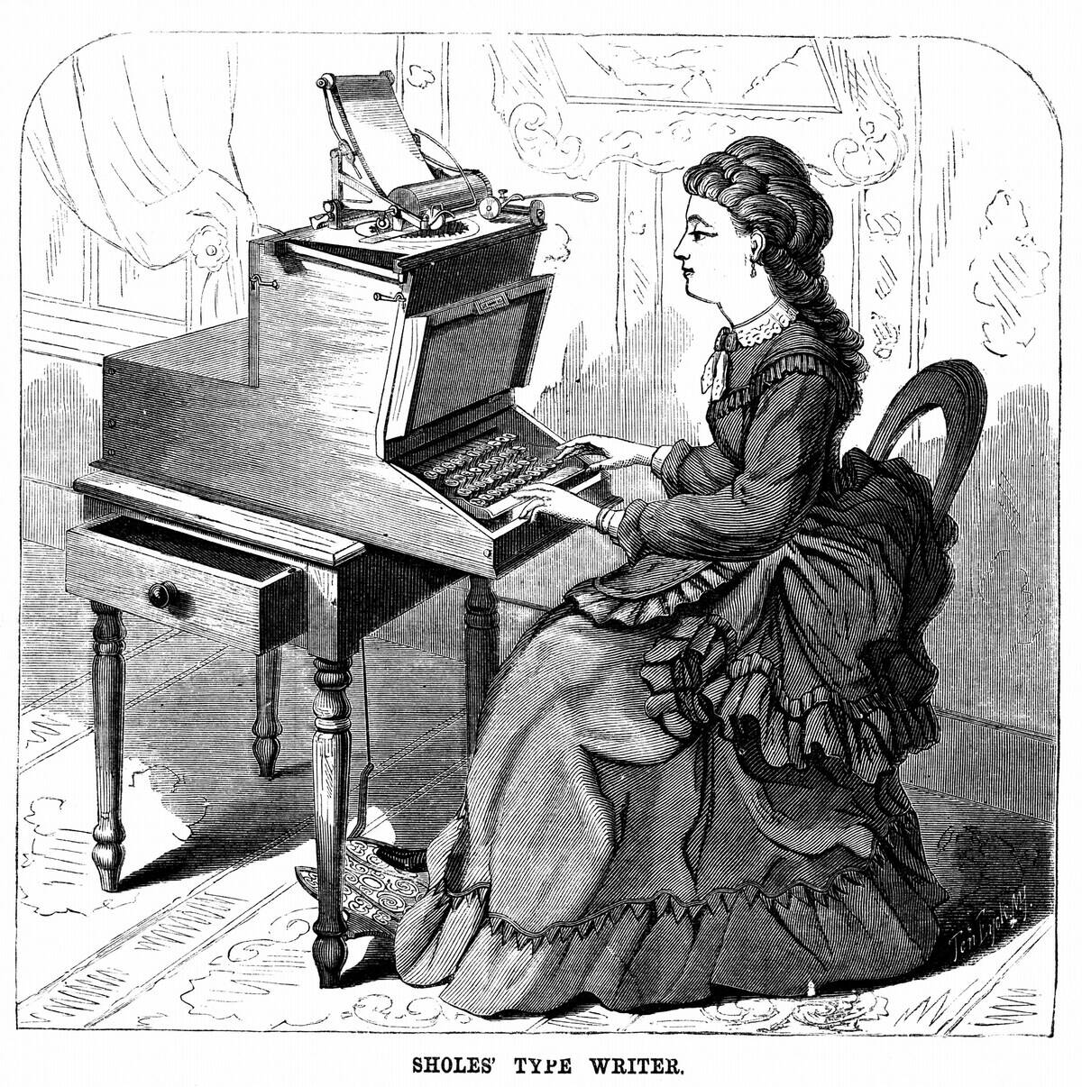 Woman using typewriter.