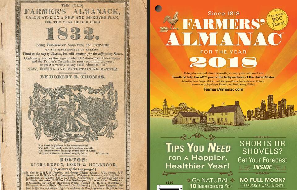 Farmer's Almanac from 1832 and 2018. 