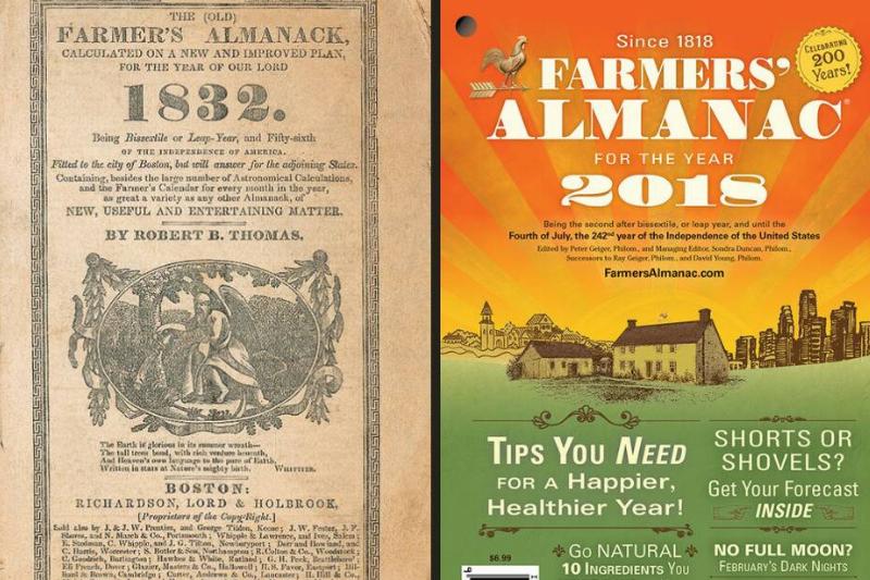 1. unknown author, httpswww.almanac.comaboutofacovers.php wikimedia commons public domain Farmer's Almanac from 1832 and 2018.