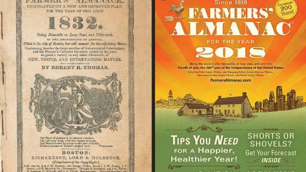 Farmer's Almanac from 1832 and 2018. 