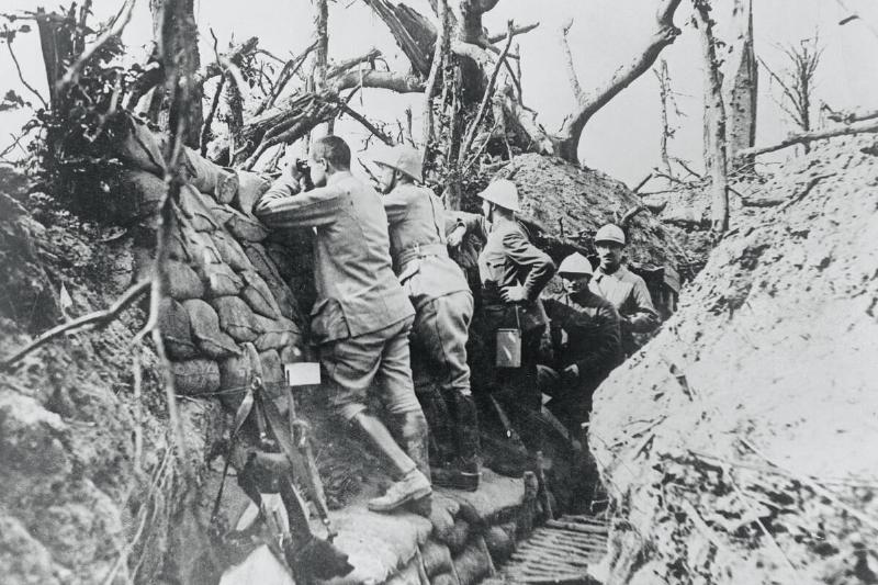 French Soldiers in Trench Screened From Observation
