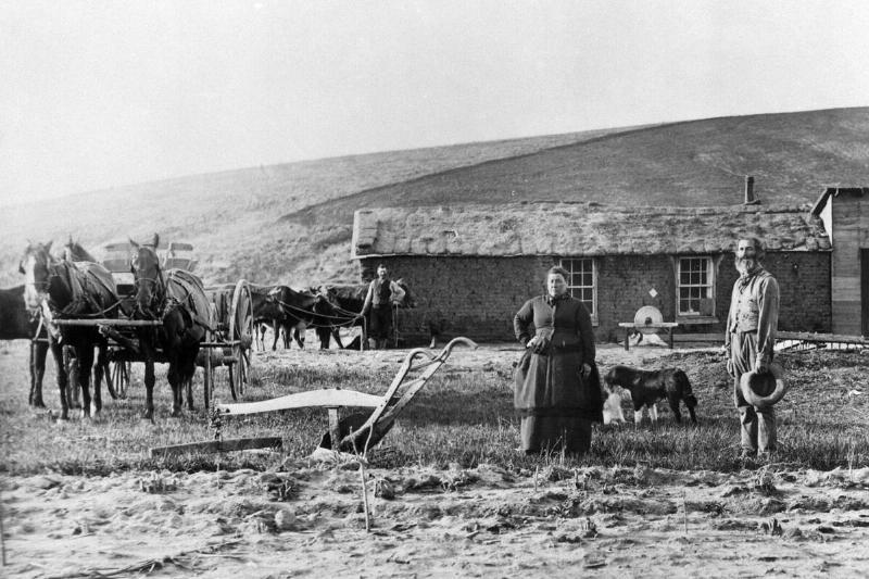 Homestead Act Settlers Outside Farmhouse