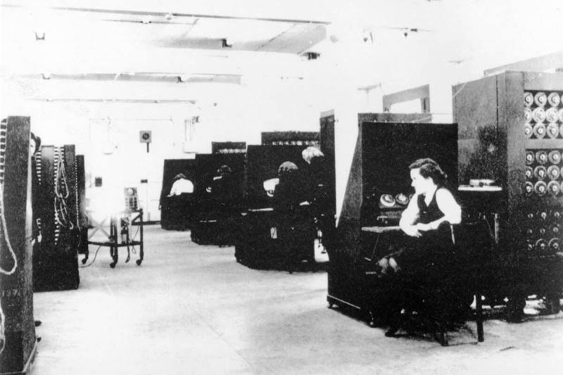 Code-breaking on Bombe machines, c 1943.