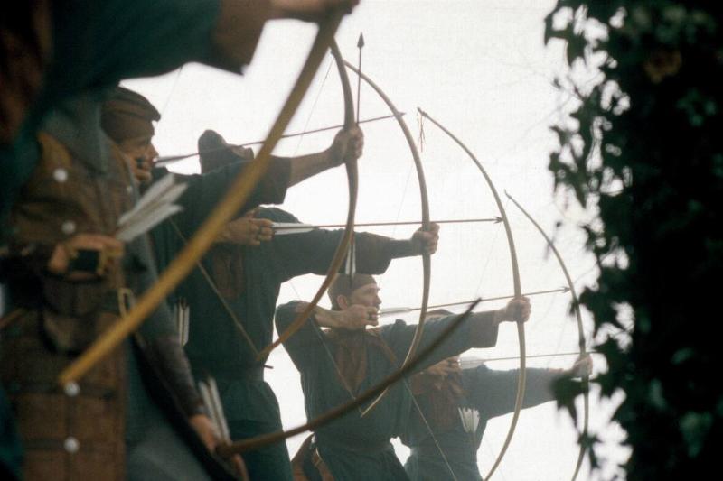 Archers in a battle re-enactment. Artist: Geoffrey Davis