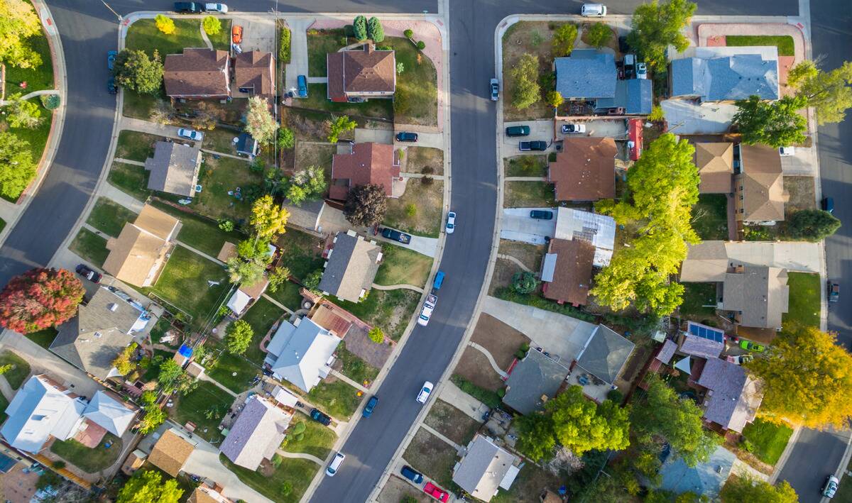 homesecurity8 An aerial shot of a suburban neighborhood.