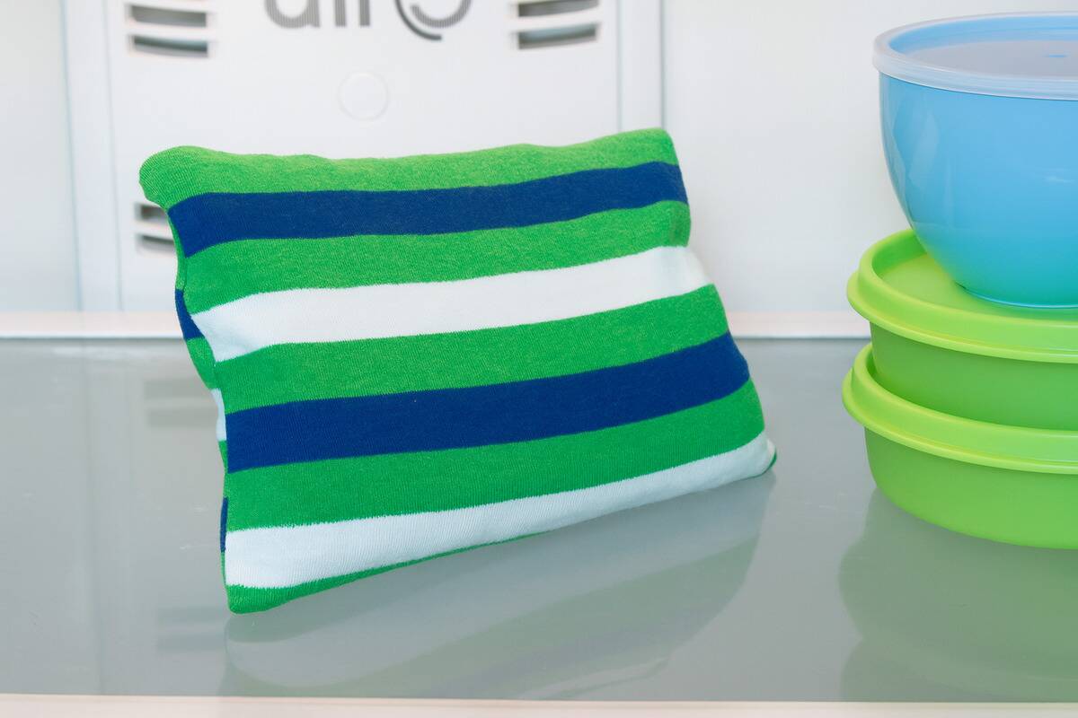 A tshirt heating pad A heating pad made from a striped T-shirt