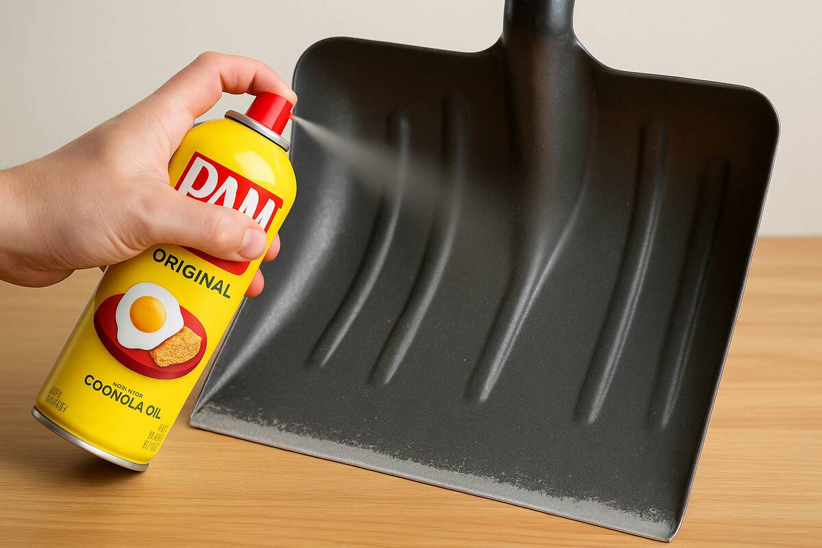 PAM sprayed on a snow shovel