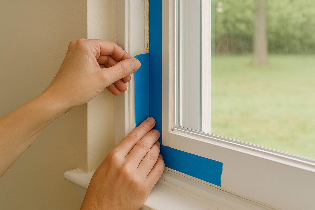 Cleantape Hands putting painter's tape on windows
