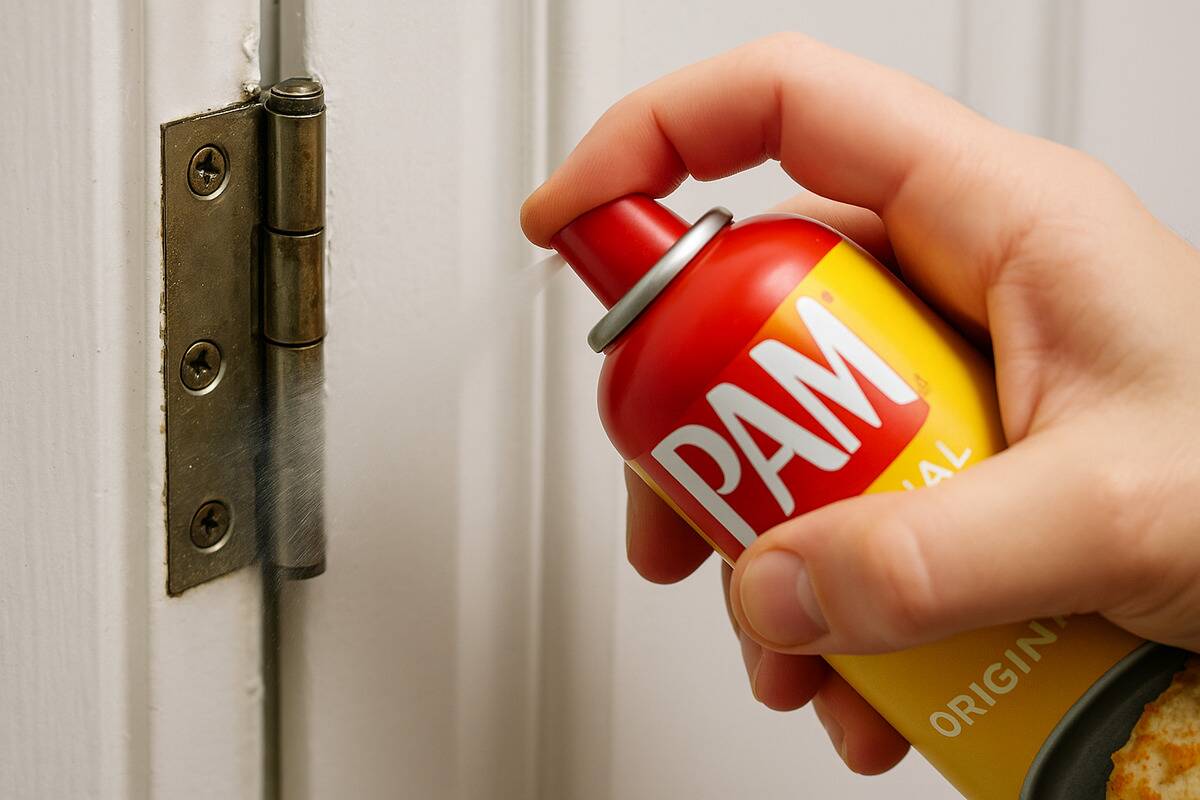 PAM hinge PAM sprayed on a door hinge.