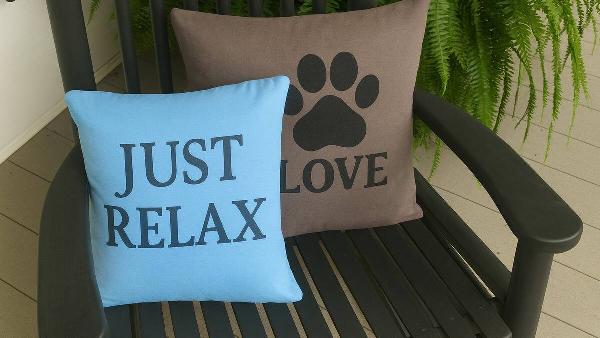 Two pillows made out of old T-shirts.