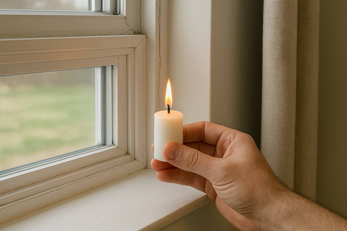 Window candle Hand holding a candle up to a window.