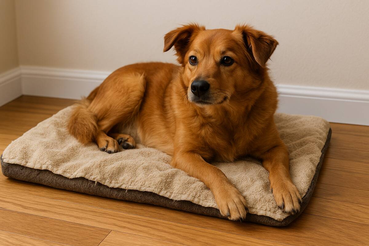 dog bed A dog bed with a towel on it.