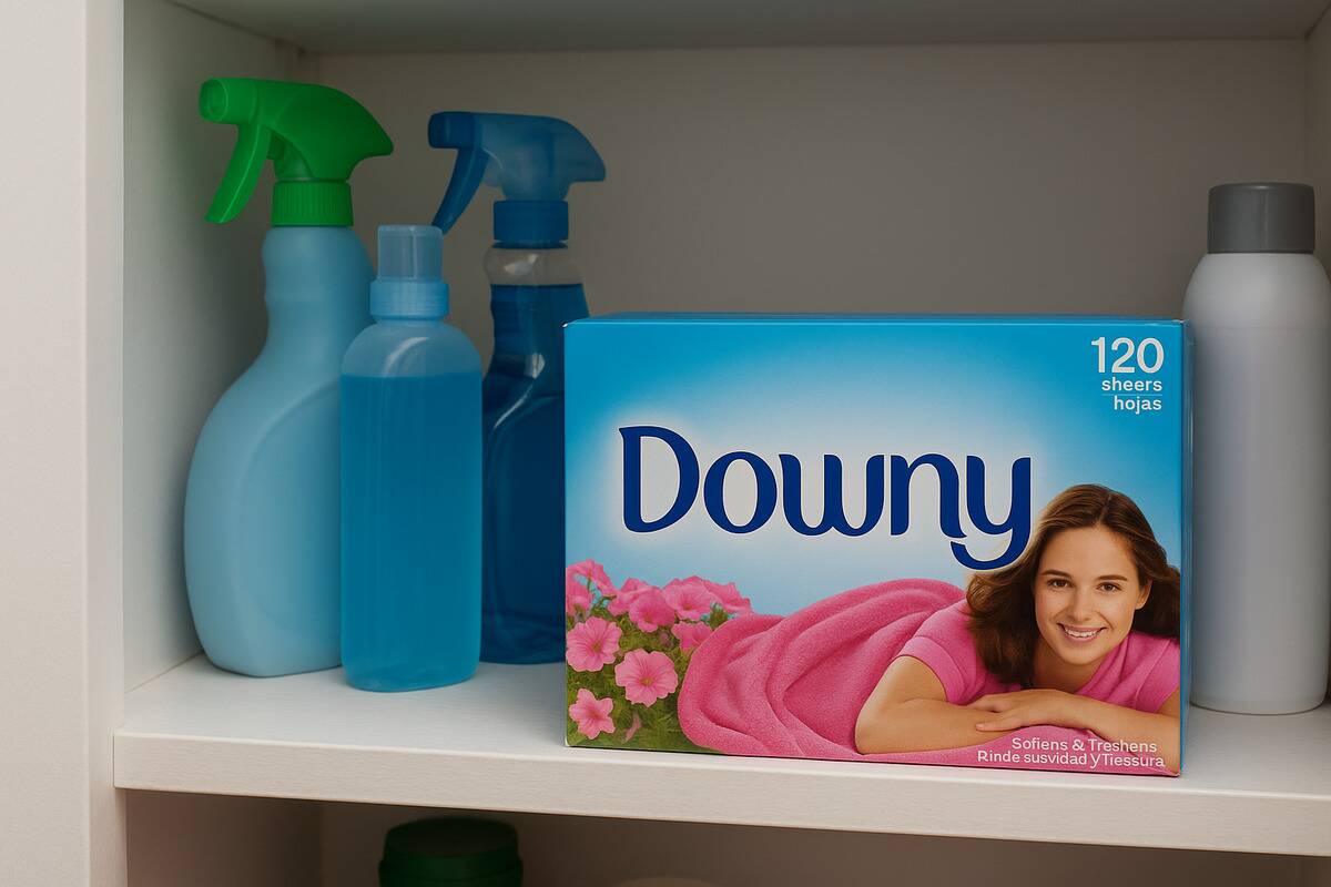 Dryer sheets in a storage shelf.