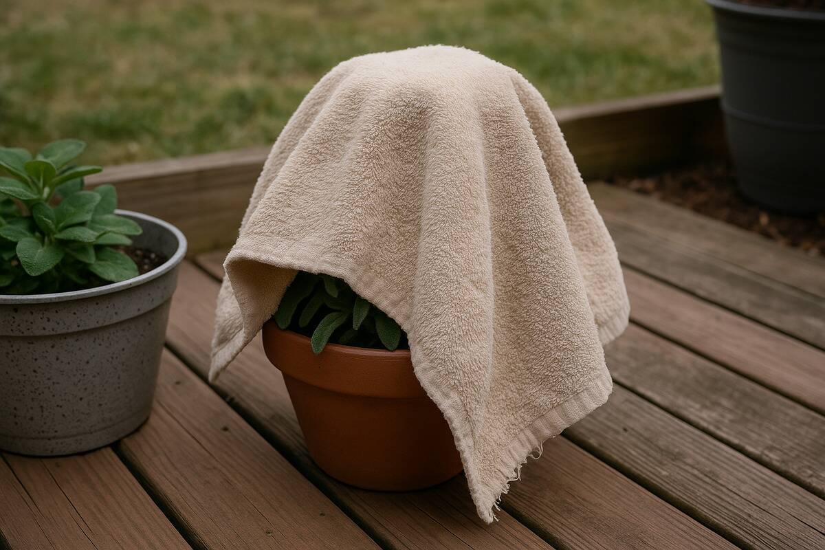 towel plant An old towel thrown over a potted plant.