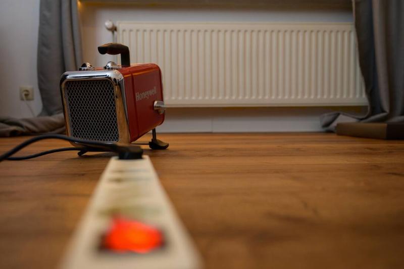 A space heater on the ground.