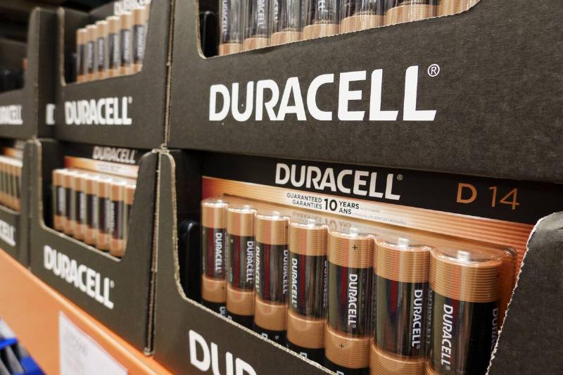 Packages of Duracell D-size alkaline batteries are displayed at a Costco Wholesale store.