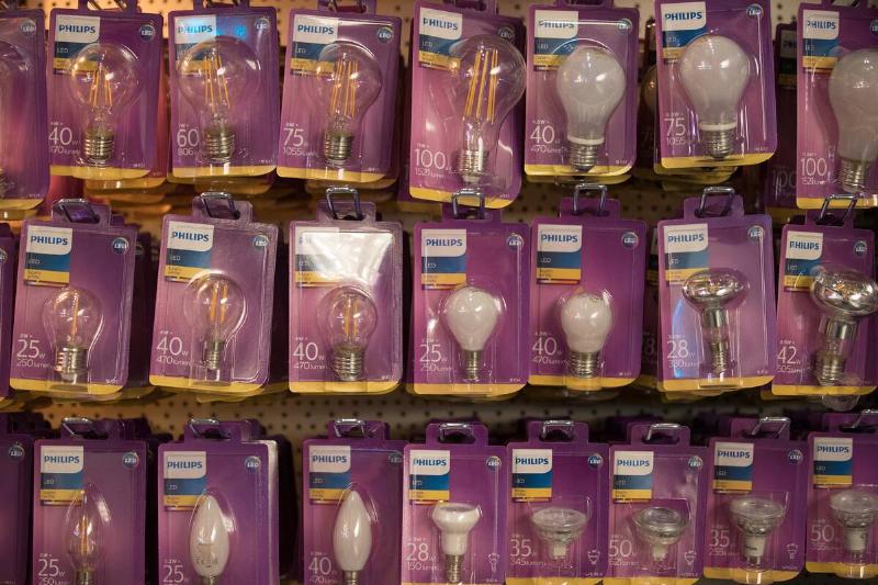 Philips lightbulbs in a store. 