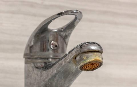 Faucet with limescale buildup. 