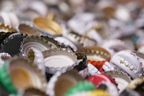 Pile of bottle caps. 