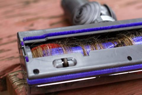 Vacuum cleaner brush roll wrapped in hair.