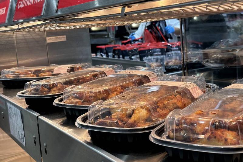 Costco rotisserie chicken warming display, Costco store, Florida