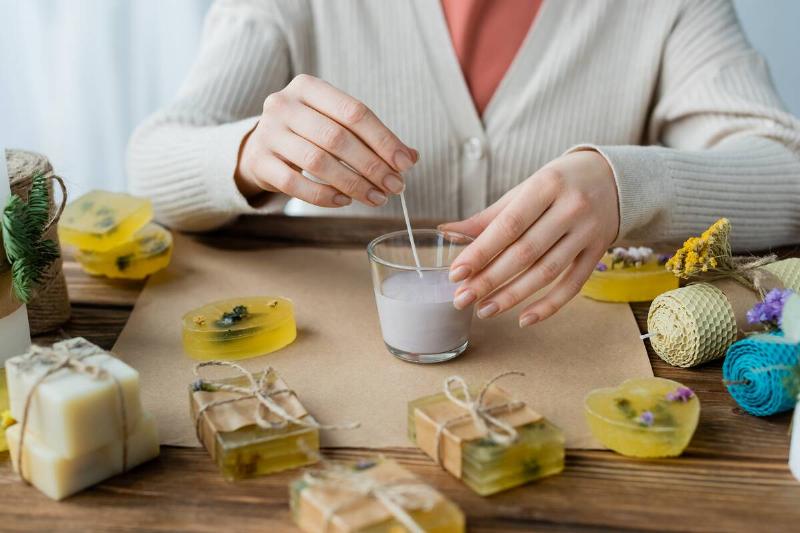 Woman making DIY soap.