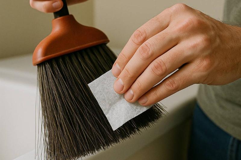 метла для сушилки Руки трут сушилку о метлу.