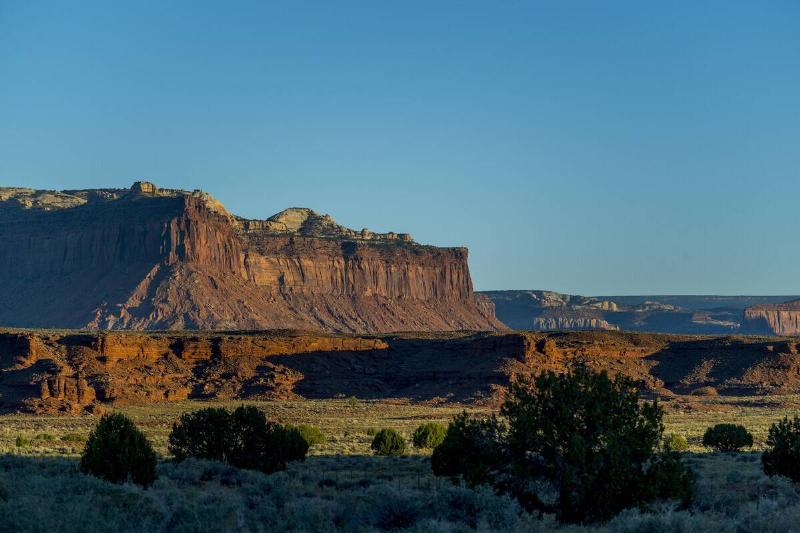 Evening light on sandstone formations along the Indian Creek...