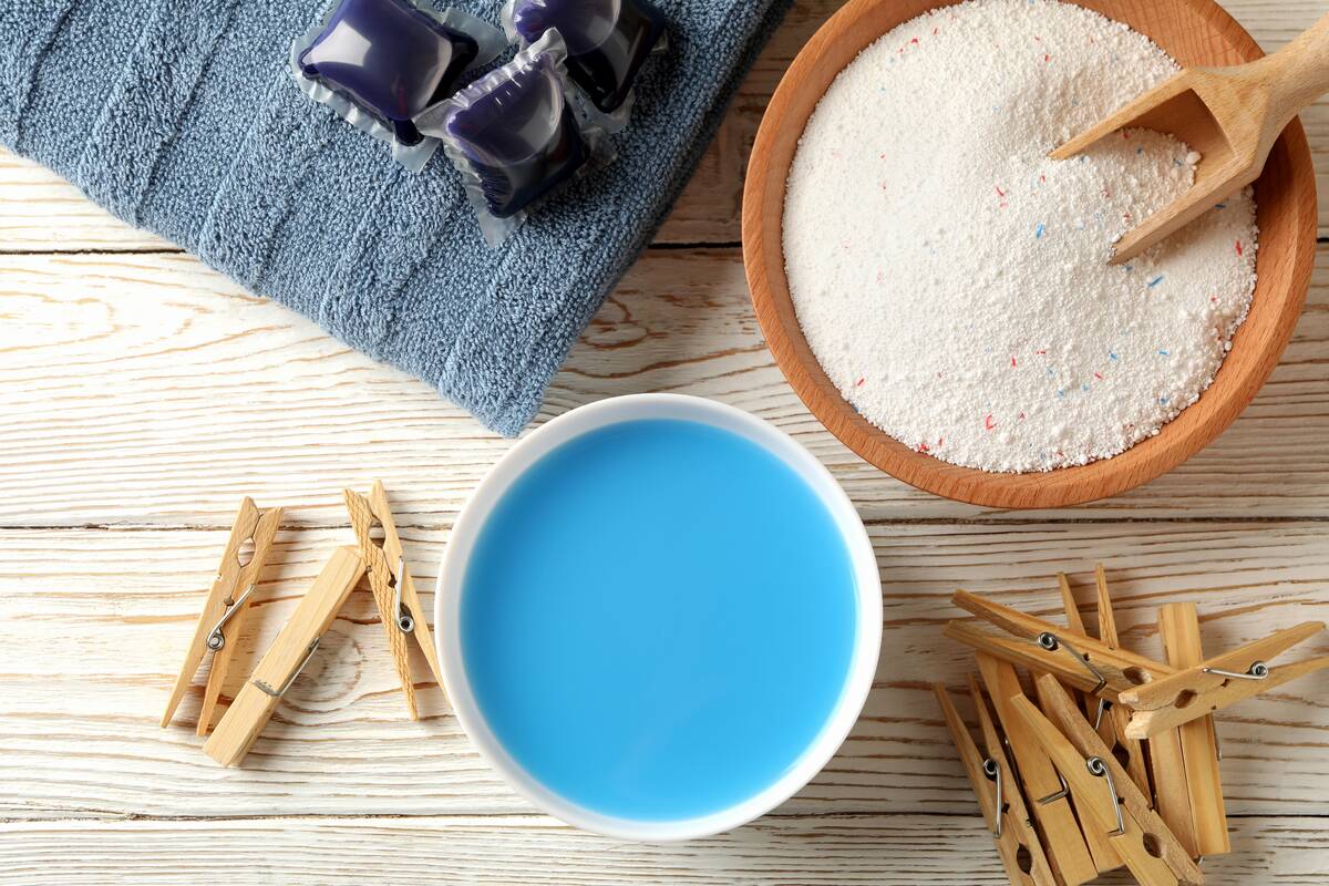 Laundry powder, liquid detergent and pods.