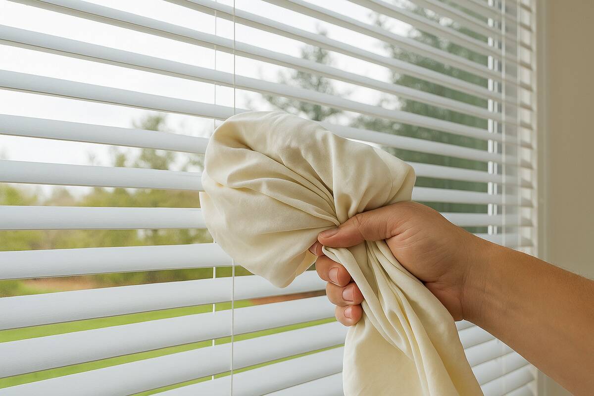 A pillowcase used to clean blinds.