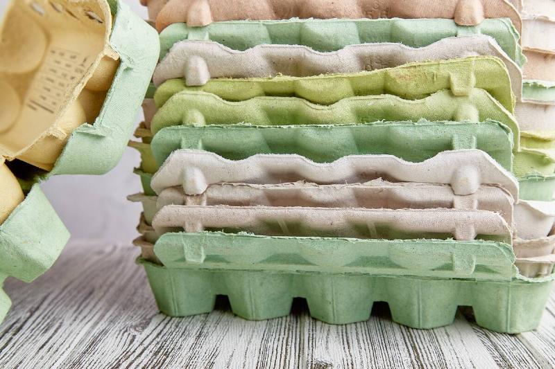 Stack of empty egg cartons.